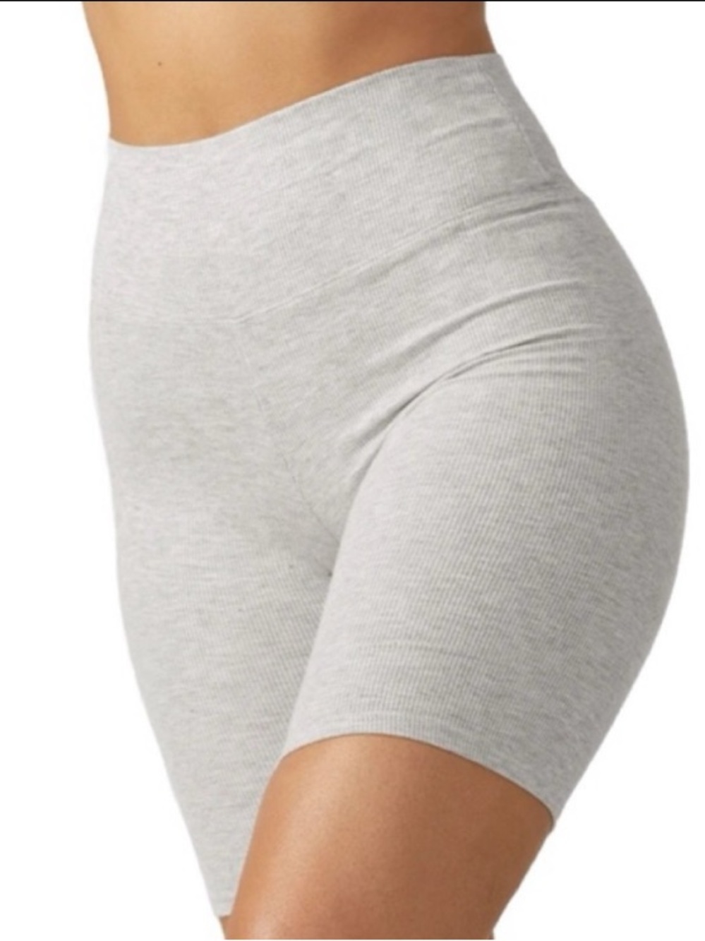 Rare Joah Brown High-Waist Ribbed Bike Shorts - Light Heather Grayy